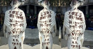 Pro-Isis slogans and threats of an imminent terror attack daubed on Mahatma Gandhi statue in India