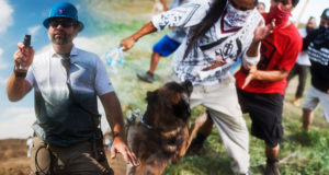 Video  : Peaceful Protesting Native Americans Violently attacked with Dogs and Pepper Spray