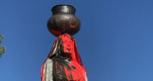 Columbus day Supporters Vandalize Indigenous Statue With Red Paint and Cross