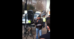 Video : HHR With Microphone and Speakers Read Out Crime Sheet To Pakistan Embassy In London