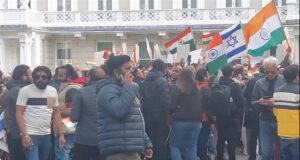 Video : -London Pakistan Embassy Use Loud Speakers Trying To Drown Out Mass Protest But Fail
