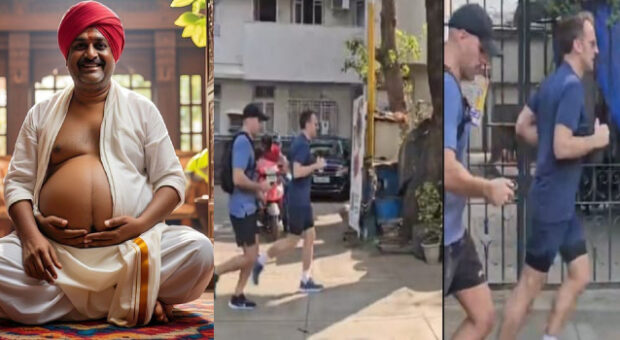 #htmlcaption_49697 President Macron Jogging On Indian Streets While Indian Leaders Expanding Their Potbellies